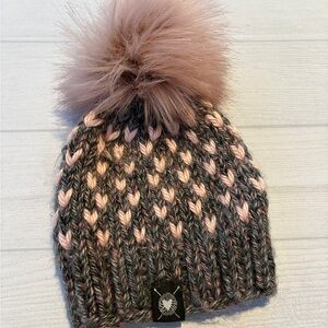 Chic Pink and Gray Kids Pom-Pom Beanie